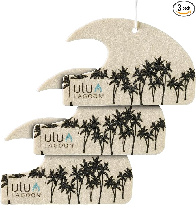 Hanging Car Air Freshener | Tropical Beach Coconut Surf Wax Scent Mini Wave | Long Lasting Car Freshener, Closet and Beyond | Made In USA | 3 Pack (Black Palms)