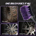 Pro Tire Cleaning Brush, Stiff Mixed Bristles Tire Cleaner, Short Handle Scrub Brush for Cleaning Sidewalls, Rubber Mats & Wheels, Anti-Deformation Tyre Detailing Tool, Purple/Black
