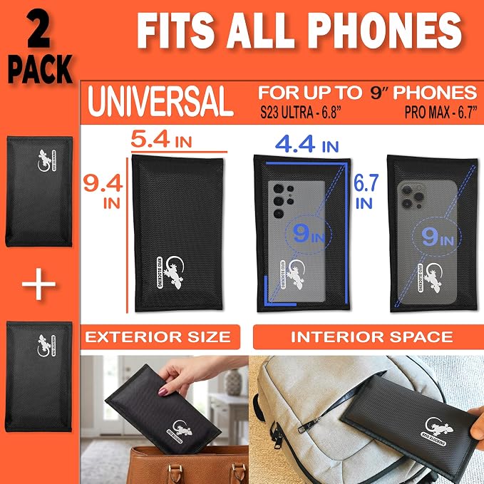 Faraday Bag Anti-Tracking GPS RFID Car Key Signal Blocker Wallet Shielding Pouch Protective Case for Cell Phone Car Key FOB, Data Privacy, Electronic Device Security (2 Pack - Pocket Black)