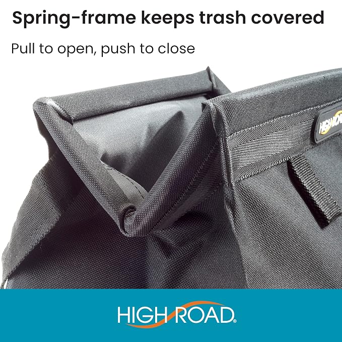 Car Organizer with Car Trash Bag and Tissue Holder - Holds Full Size Tissue Box, Bottles and Wipe Containers - 2 Gal Leakproof Covered Car Trash Can with Push-Close Lid