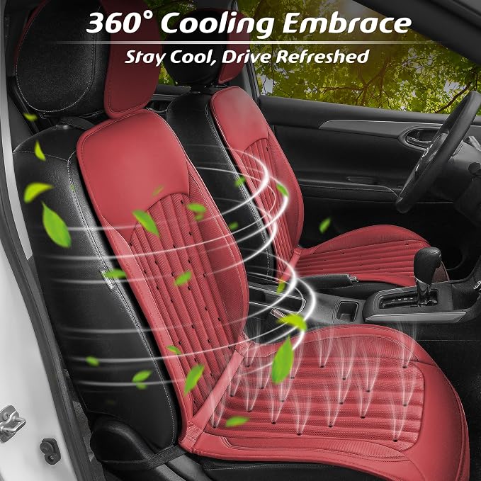 Paffenery 2026 Upgraded Cooling Car Seat Cover Front Seat, 12V-24V Ventilated Cooling Car Seat Cushion, Cooled Seat Cover for Car SUV Truck Universal Fit, Wine Red