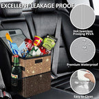 Cute Mini Car Trash Bag with Lid, Glitter Garbage Can Bin Hanging for Back/Front Seat/Console, Waterproof, Leakproof, 2.5 Gallon, Brown Bling Sparkly
