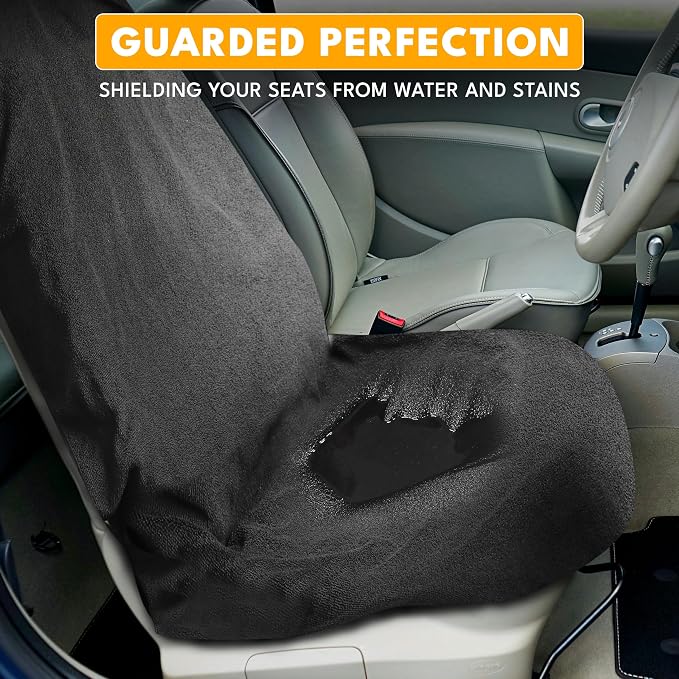 Car Seat Cover Sweat Towel – Waterproof Universal Seat Protector for Gym, Workout, Swimming, Camping & Dog Travel – Washable Car Seat Cover for Cars, Trucks, SUVs & Vans – Black 29" x 55.5"