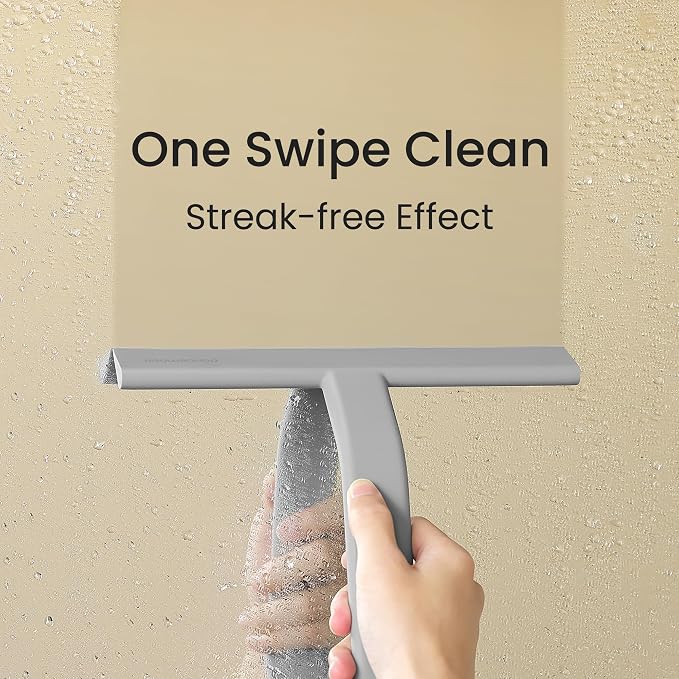 JustHang Shower Squeegee for Glass Doors, All-One-Piece Award-Winning Silicone Squeegee with Built-in Hook for Bathroom, Window, Mirror, Tile Wall, Car, Streak-Free Cleaner Tool,10-Inch Gray