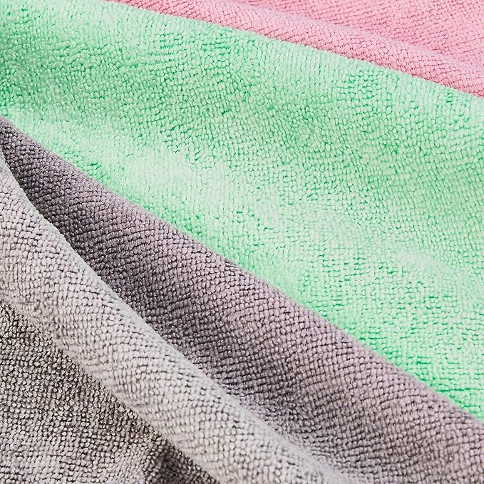 Microfiber Cleaning Cloths, Ultra-Soft and Highly Absorbent, Streak-Free, Lint-Free, Scratch-Free, Washable, for Car Detailing and Glass Cleaning, 16" x 12", Green/Gray/Pink, 24-Pack