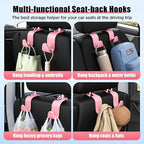 Car Seat Headrest Hook 4 Pack Hanger Storage Organizer Universal for Handbag Purse Coat Universal fit Vehicle Car Pink with Clip