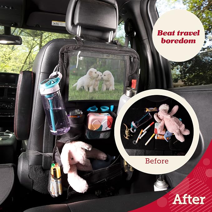 Heavy Duty Back Seat Car Organizer Extra Large for Protection, Sag Proof & Reinforced Corners, Protects iPad & Backseat, 12 Versatile Car Seat Organizer Storage Compartments (Gray)