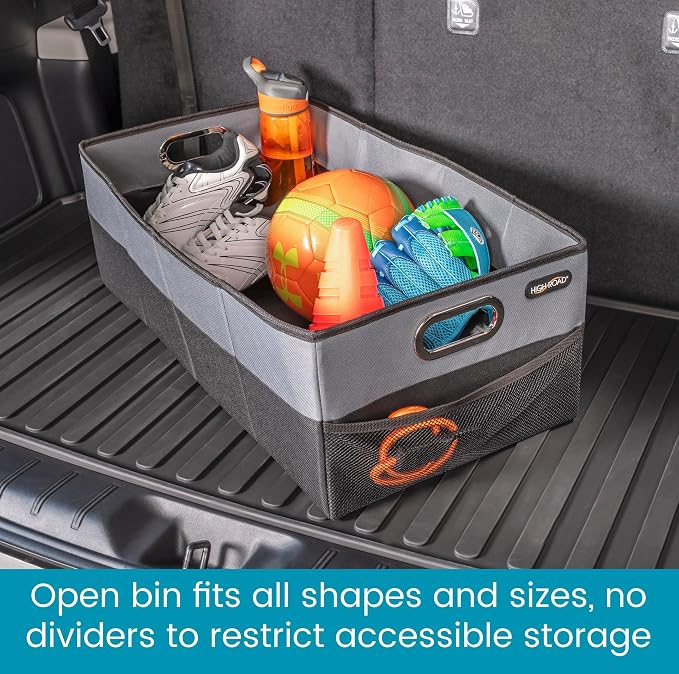 CargoCube Car Storage Bin - Leakproof Car Trunk Storage Organizer with Metal Handles and Front Mesh Pocket, 12x24 Inches - Single pack