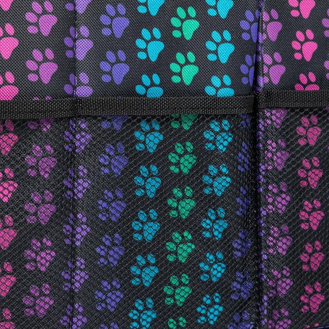 Paws Car Trunk Organizer Foldable Storage Bin with Handles Non Slip Base Pet Gear Travel Tote for SUV Truck (Rainbow Paws)