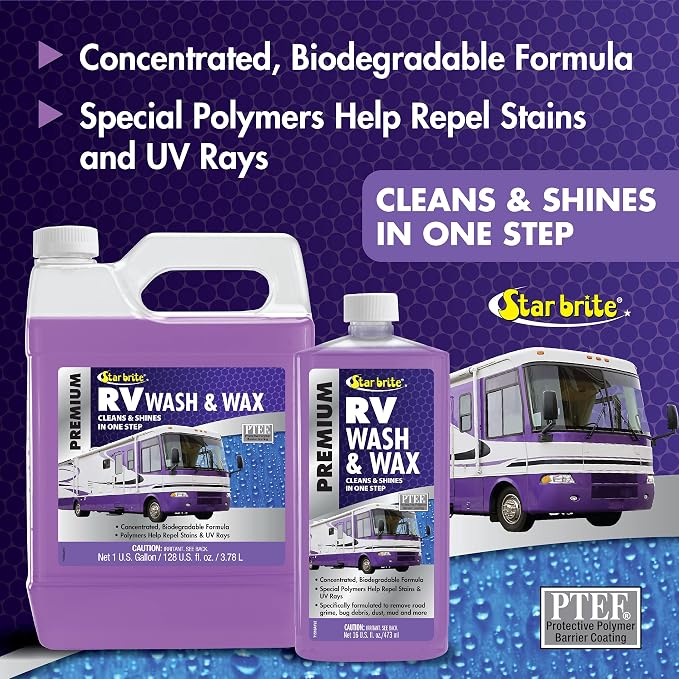 RV Wash & Wax - One-Step Concentrated Cleaner, UV Protection - Ideal for RV, Camper Cleaning - 16 OZ (071516P)