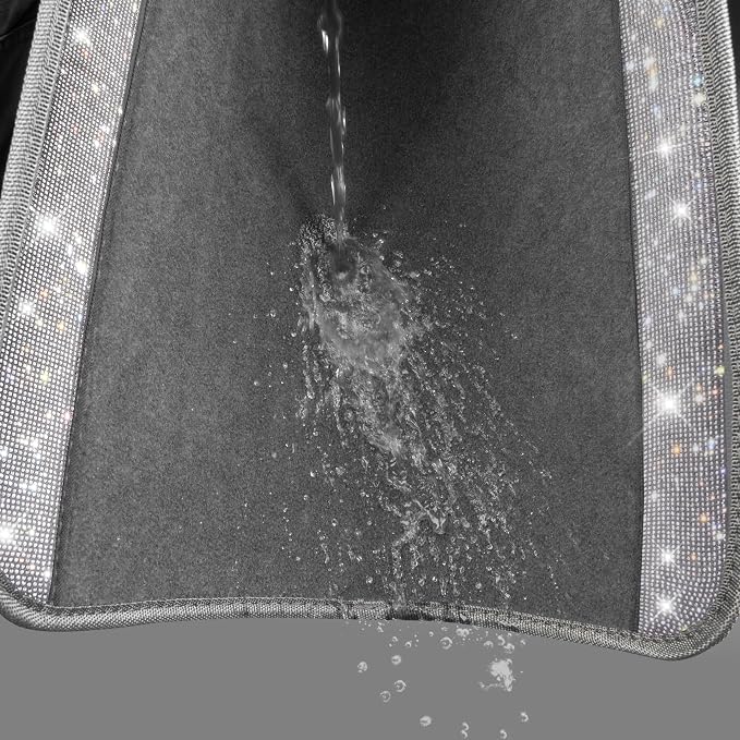Bling Diamond Car Mats Shining Carpet Crystal Rhinestones Sparkly Glitter Floor Mats with Anti-Slip PVC Heel Pad Universal Fit for Automotive SUV, Sedan, Car, Van, 4pcs for Girl Women, Gray