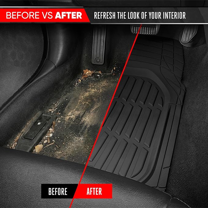 FlexTough LITE Rubber Car Mats Full Set - All Weather Floor Mats for Cars & SUVs - Automotive Waterproof Black Car Floor Mats for Cars Interior Accessories Universal Trim-to-Fit