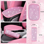 Bling Pink Car Accessories Set for Women, Sparkly Rhinestone Diamond Steering Wheel Cover Seat Belt Cushion Glitter Shift Knob Cover Car Cup Holder Coaster Cute Interior Sets, Pink 22 PCS