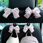 Car Seat Headrest Hook Cute Bowknot Vehicle Hanger Car Storage Organizer for Handbag Purse Coat Grocery Bag Black Pink
