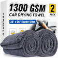 2-Pack Car Drying Towels, Large 36 x 28 Inch, 1300 GSM, Dual-Gray | Twisted Loop Microfiber Towel for Cars - Absorbent Car Dry Towel and Car Wash Towel for Streak-Free, Paint-Safe Car Detailing