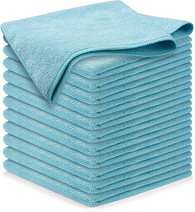 Microfiber Cleaning Cloth - Turq - 12Pcs (12.5x12.5 inch) High Performance - 1200 Washes, Ultra Absorbent Car Towel Traps Grime & Liquid for Streak-Free Mirror Shine - car Washing Cloth