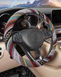 Boho Steering Wheel Cover with Baja Blanket Cloth, Ethnic Style Auto Wheel Cover Made of Coarse Flax, Fits 14 1/2-15 1/4 inches Car Wheel