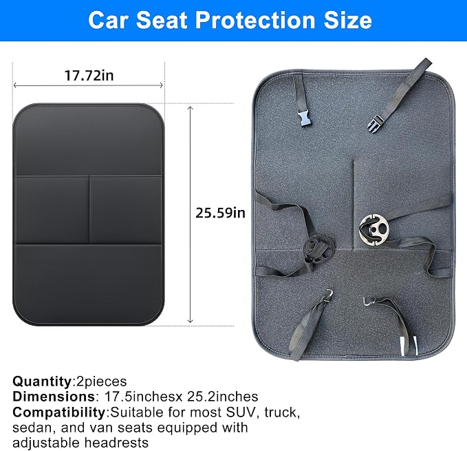 Car Kick Mats Back Seat Protector for Toyota Grand Highlander 1 Pair Black | Faux leather kick mats protect Toyota Grand Highlander back seats from kids' shoes Dirt, and scuffs Waterproof and stain