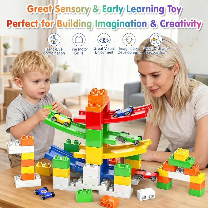 DIY Building Blocks Car Ramp Race Track Toy for Kids, STEM Gift | Creative Blocks, Many Models, Open-Ended Car Ramp Toy for Toddlers to Build, Rebuild & Race