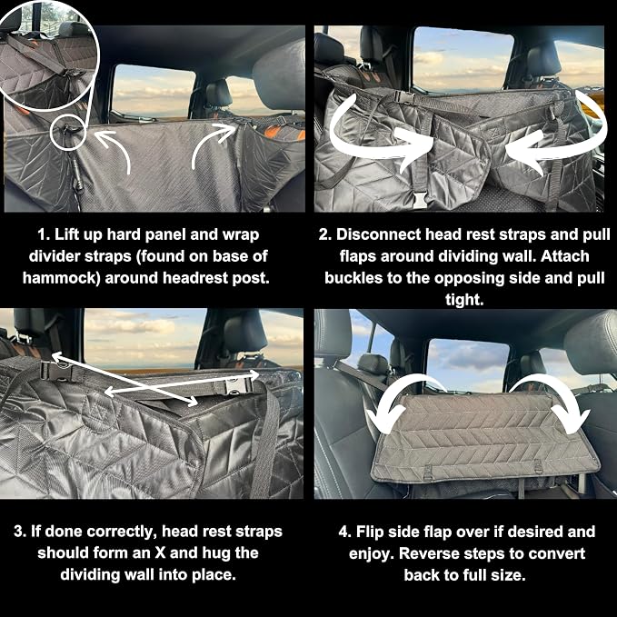 Boops & Floofs Back Seat Extender for Dogs — Converts to Half Seat for Passengers, Hard Non-Slip Bottom, 400lb Support, Waterproof Hammock, Car SUV Truck