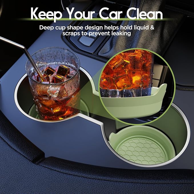 Car Cup Coaster Universal Automotive Waterproof Non-Slip Cup Holders Sift-Proof Spill Holder Car Interior Accessories 2 Pack Tea Green