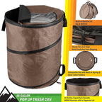 Outdoor Trash Can - 46-Gallon Collapsible Garbage Can with 3 Stakes - Pop Up Trash Can for Camping, Storage, or Yard Waste Outdoors (Beige)