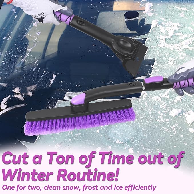 2-Pack 57" Extendable Snow Brush with Ice Scraper for Car Windshield, 2-in-1 Rotating Head Snow Remover for SUV, Truck, and Car