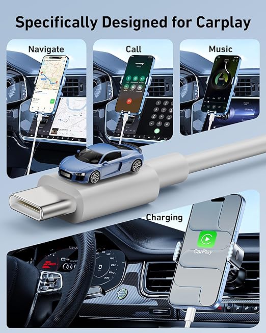 Car Carplay Cable for iPhone 17/17 Pro/Air/17e/16/15 Pro Max/Plus Cable, 2Pack USB A to USB C for CarPlay USBC Cord, iPad, Galaxy, Pixel, Android Accessories Charging Wire Type-C Car Charger Cord 3FT