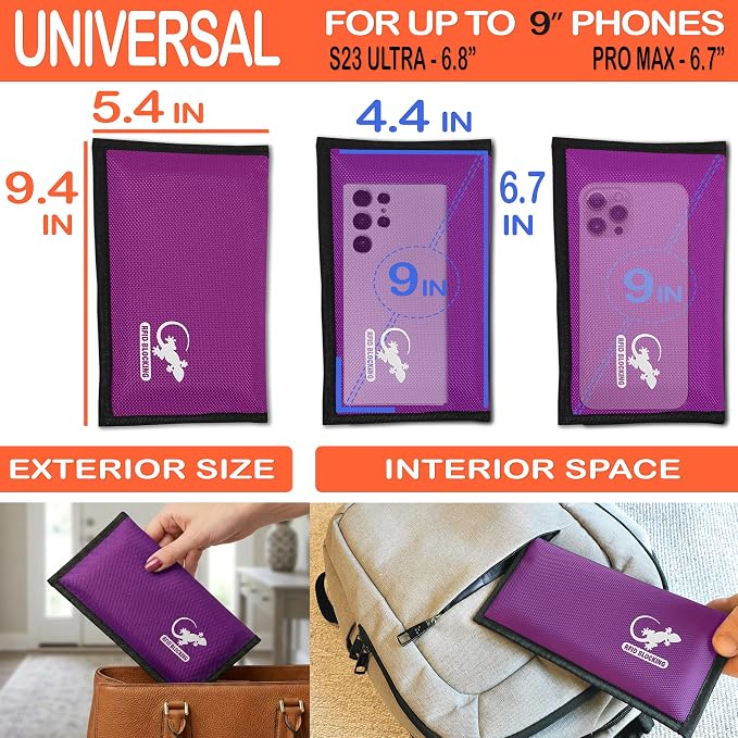 Faraday Bag for Phones, Key Fobs & RFID Cards – Shielding Privacy Pouch for Personal Device Storage, Travel-Friendly RFID Blocking Sleeve Accessory - PURPLE