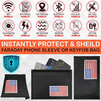 USA Flag Faraday Bag for Phones & Key Fobs – RFID Shielding Privacy Pouch for Electronic Device Storage, Patriotic American Flag Design Faraday Sleeve