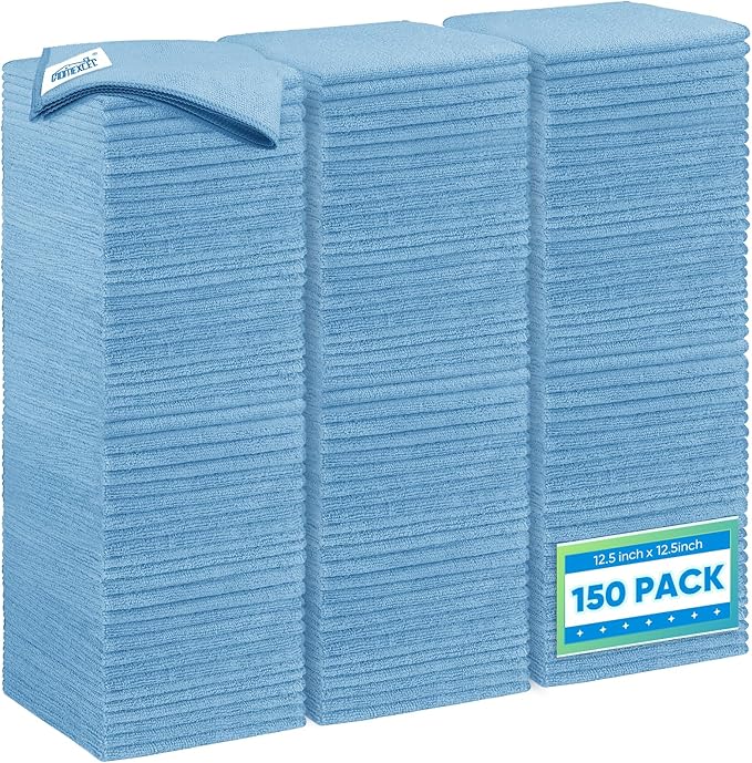 Blue Microfiber Cleaning Cloth 150 Pack, 12.5 x 12.5 inch Microfiber Towels for Cars, Ultra Absorbent Car Washing Cloth Cleaning Rags for Car Kitchen Window
