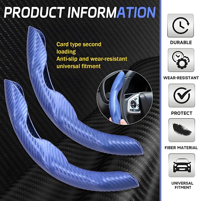 2 Pc Car Carbon Fiber Steering Wheel Cover, Anti-Skid & Scratch-Proof Ultra Thin Steering Wheel Cover Protector Men/Women,100% Universal Fit Steering Wheel,Car Accessories Gifts