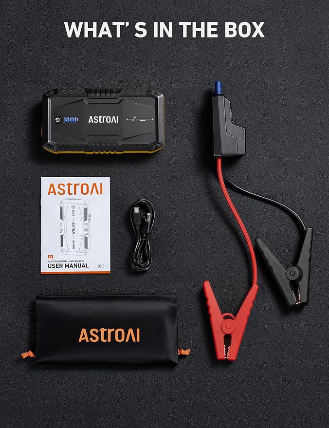 S8 Car Battery Jump Starter, Car Jumper Starter Battery Pack for Up to 6.0L Gas & 3.0L Diesel Engines, 12V Portable Jump Box with 3 Modes Flashlight and Jumper Cable(Yellow)