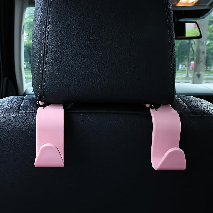 4-Pack 360° Rotating Universal Car Headrest Hooks, Car Organizer Hanger Storage Hooks for Bag Purse Cloth Grocery Universal Fit with Clip Pink