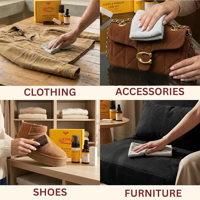 Suede & Nubuck Care Kit: Cleaner, Protector, Suede Brush & Eraser: Clean, Protect & Restore Shoes, Boots, Uggs, Furniture, Jackets, Bags and Apparel. Safe for Any Color