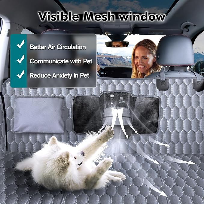 Back Seat Extender for Dogs-Supports 400lb,Waterproof Dog Car Seat Cover Hard Bottom-Detachable,600D Heavy Duty Scratch Proof Nonslip Soft,Dog Hammock for Car,SUVs-Grey