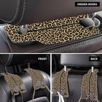 Purse Hook for Car Abstract Brown Leopard 1 Pack Headrest Back Seat Hook Premium Leather Double Metal Hanger Storage Pack Bag Purse Holder Car Accessories