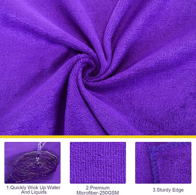 Microfiber Cleaning Cloths for Cars 16 x 16 Inch Ultra Absorbent Car Towels Drying Reusable Cleaning Supplies House Kitchen Window Microfiber Towel(Purple,60 Pcs)