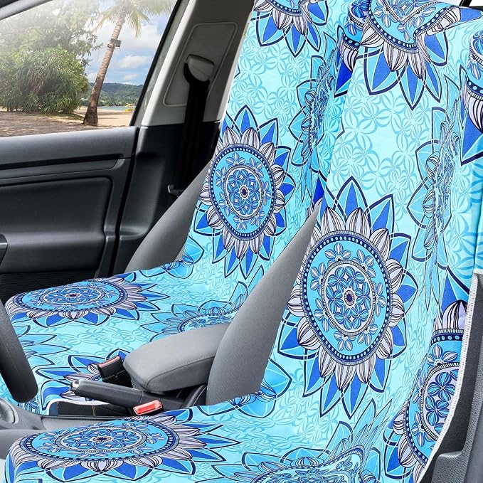 Car Seat Towel Covers with Storage Bag, 63 x 32 Inch Universal Non Slip Waterproof Sweat Protector for Car Truck, Gym Swimming Running, Machine Washable(2 Pack,Blue Mandala)