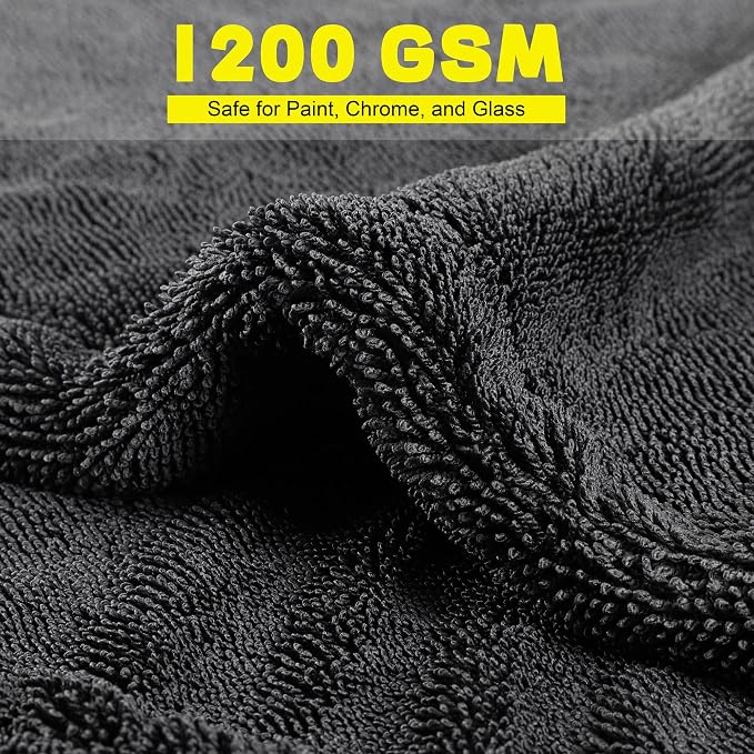 2 Pack Car Drying Towel, 1200GSM Microfiber Towels for Cars | 24 x 48 Inch & 12 x 12 Inch Super Absorbent Detailing Towels Dual Sided Streak-Free Twisted Loop for Auto SUV Truck Boat Home