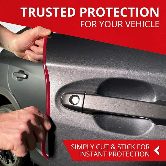 Car Door Edge Protector – Universal DIY Edge Trim to Prevent Scratches & Dings – Flexible Adhesive Molding Trim for Cars, Trucks & SUVs (10 Ft - Red)