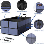 Foldable Car Trunk Organizer for SUV, 3-Compartment, Blue | with Removable Divider, Side Pockets and Securing Straps