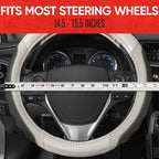 UltraSport White Carbon Fiber Steering Wheel Cover, Standard 15 inch Size, Black Faux Leather Comfort Grip, Car Steering Wheel Cover for Auto Truck Van SUV