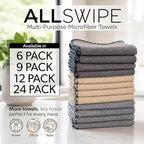 AllSwipe Multi-Purpose Microfiber Towels, Car Interior, Home and Garage, Scratch-Free, Lint-Free Short-Pile Microfiber, Multi-Color, 14 in x 12 in - 9 Pack