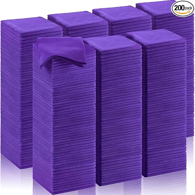 200 Pcs Microfiber Cleaning Cloth 16x16 Inch Microfiber Towels for Car Ultra Absorbent Cleaning Rags Reusable Lint Free Streak Free Detailing Towel for Car Washing Drying Dusting (Purple)