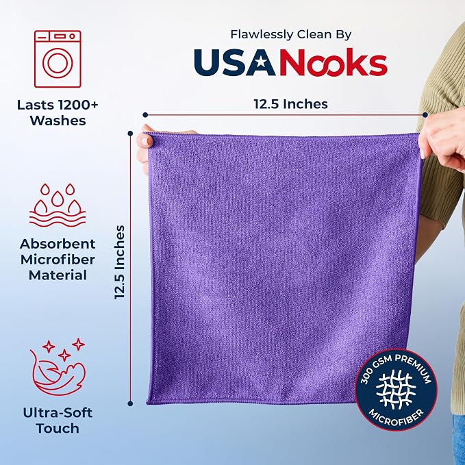 Premium 300GSM Microfiber Cleaning Cloth - 12.5"x12.5" High Performance - 1200 Washes, Ultra Absorbent Microfiber Towels for Cars Undercarriage, Rims & Engine Bay Cleaning - Microfiber Cloth