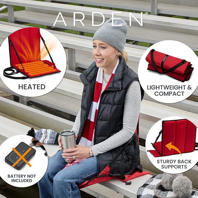 Heated Stadium Seat, Foldable, Lightweight with Carrying Strap, Foam Cushion for Comfort, Adjustable, Back Support, Multi-Functional Use As Stadium Seat or Seat Pad, Navy/Yellow