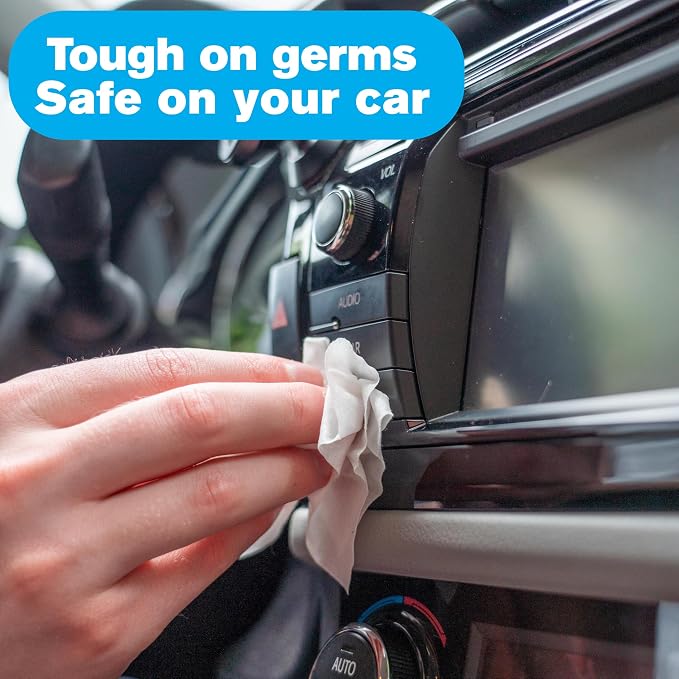 Car Interior Wipes with Microfiber Cloth (25 ct, Pack of 4) for Car Interior Cleaning, Dashboard, Seats, Detailing, and Steering Wheel [Travel Size] Skin-Safe Car Interior Cleaner Supplies
