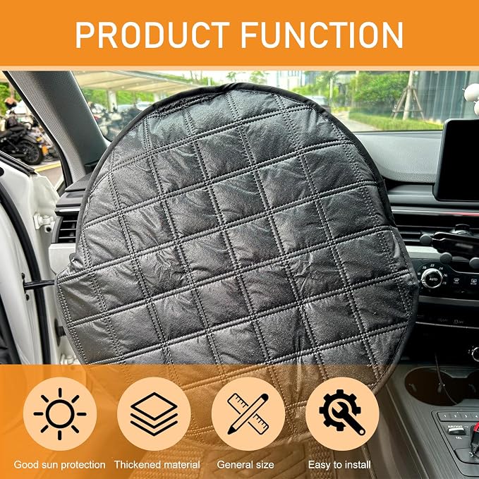 Shakas Car Steering Wheel Cover Sun Shade, Aluminum Film Car Wheel Cover Heat Insulation Cooling, Thickened Anti-aging Foldable Reflective Protector, for Most Cars SUV Truck Van (Black)