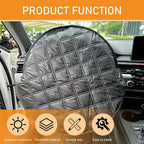 Shakas Car Steering Wheel Cover Sun Shade, Aluminum Film Car Wheel Cover Heat Insulation Cooling, Thickened Anti-aging Foldable Reflective Protector, for Most Cars SUV Truck Van (Black)